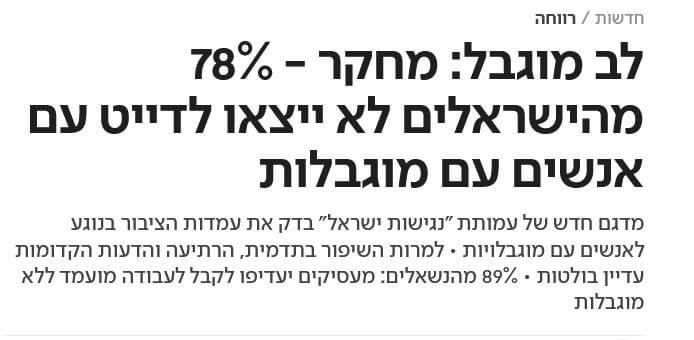 Read more about the article לב מוגבל – 78% מהישראלים לא יצאו עם אדם עם מוגבלות